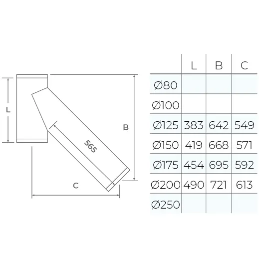 37-150-044 - TWPro MB - Long 135° Tee - Ø 150
