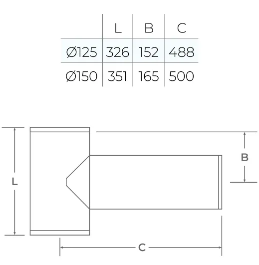37-150-045 - TWPro MB - Long 90° Tee (450mm) - Ø 150