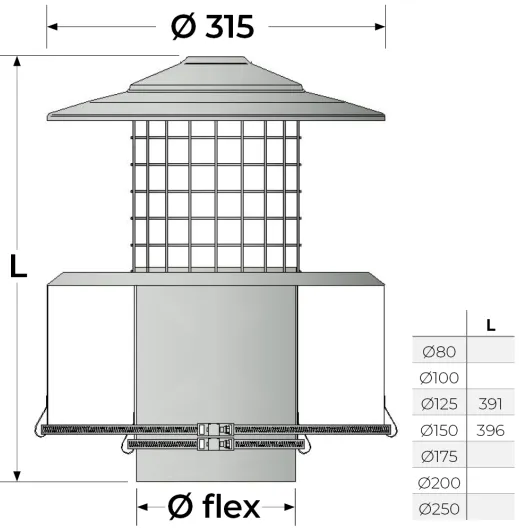 20-150-SPHCM - MI-FLEX Square Pot Hanging Cowl (Natural) - Ø 150