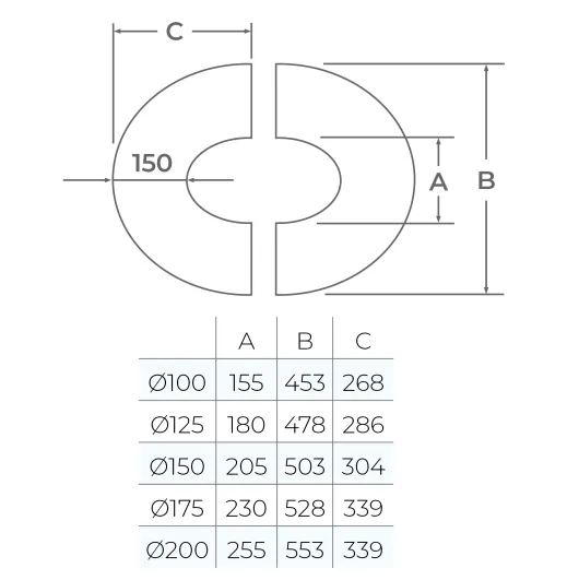58-150-116 - TWPro MB - 2pc Round Fixed Finishing Plate (150) 45° - Ø 150