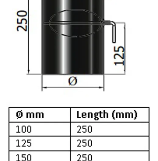 67-125-003 - 250mm Pipe with Damper - Ø 125mm