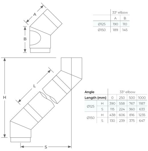 67-125-042 - Smooth 33° Elbow with Door - Ø 125mm