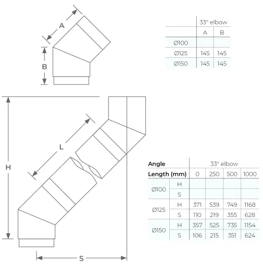 67-125-032 - Smooth 33° Elbow - Ø 125mm