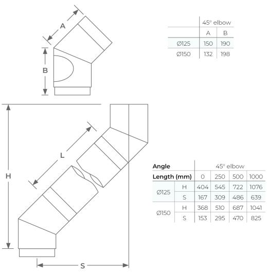67-150-041 - Smooth 45°135° Elbow with Door - Ø 150mm