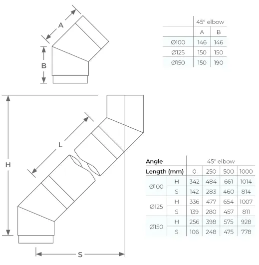 67-150-031 - Smooth 45° Elbow - Ø 150mm