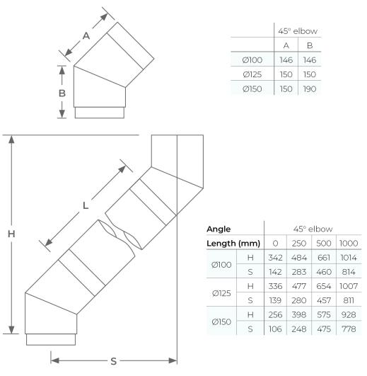 67-125-031 - Smooth 45°135° Elbow - Ø 125mm